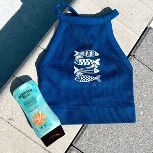 Aerie Blue Tank Top with Fish Design